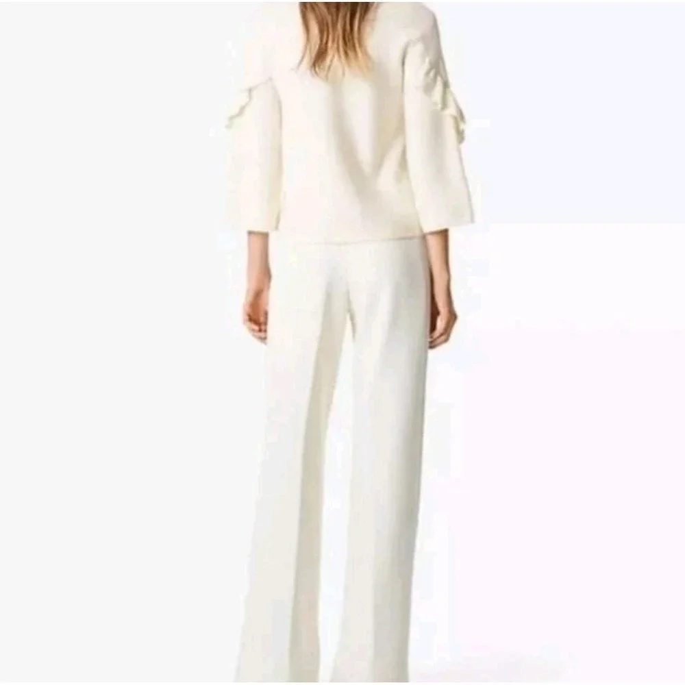 Tory Burch‎ Ashley Cream Ruffle Sweater Medium Minimalist Cottagecore Quiet #304